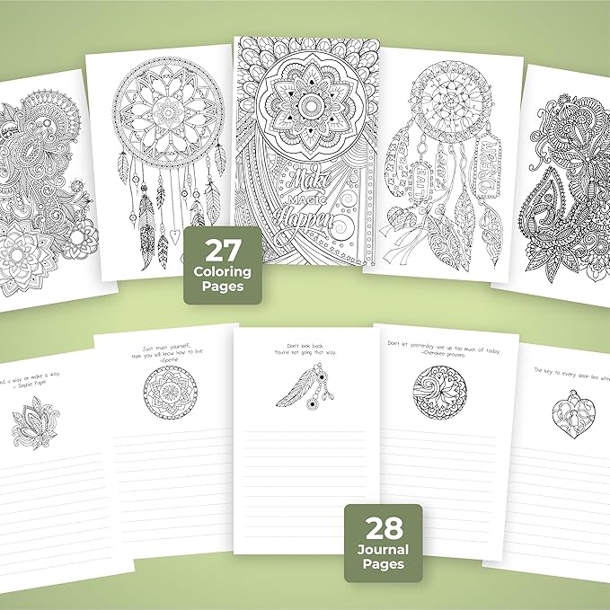 LILADORA Mandalas And Beyond 2-in-1 Adult Coloring Book & Journal for Women | 55 Pages Sacred Geometry | Easter Gifts for Adults | Stress Relief & Mindfulness | Coloring Books for Relaxation