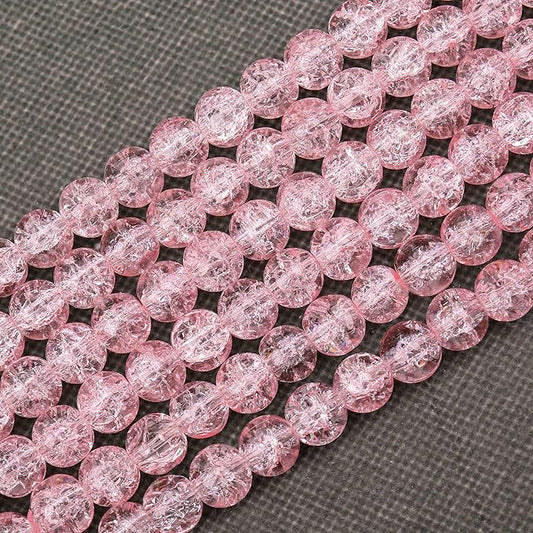 80PCs 10mm Pink Crackle Glass Beads Bulk, Round Smooth Hole Glass Crystal Beads for Jewelry Making, DIY Bracelets, Necklaces, Bag Charms, Keychains and Craft Projects