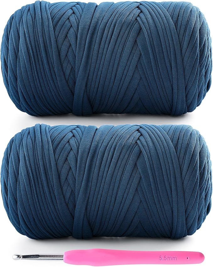 2 Pack T-Shirt Yarn for Crochet - 800 g/260 yds, Soft Elastic Fabric, Denim Blue