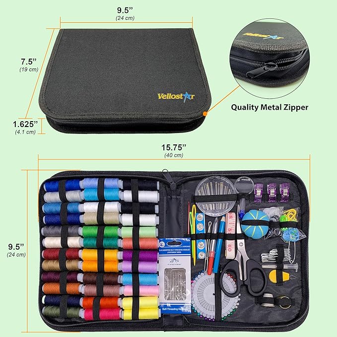 Vellostar Large Sewing Kit for Adults & Beginners – Portable Needle and Thread Kit with Professional Sewing Supplies & Accessories for Home Clothing Repairs, 36XL-Color Threads, 30-Assorted Needles