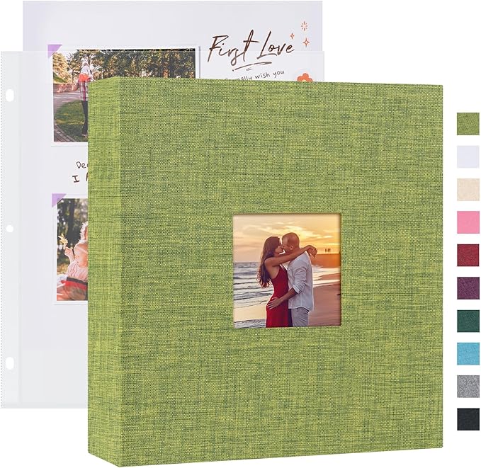 Mublalbum 8.5x11 Inch DIY Scrapbook Photo Album with 40 Plastic Sleeves 80 Pages Top-Loading Protectors, Linen Cover 3-Ring Binder for Baby Wedding Travel and DIY Projects (Green)