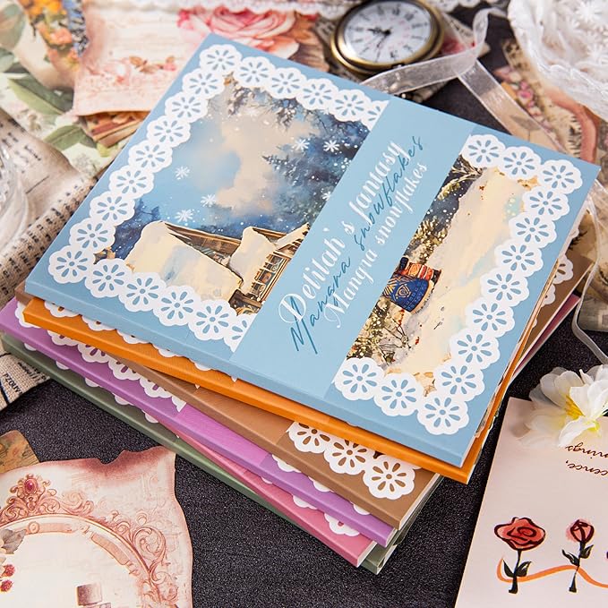 144 PCS Fantasy Scrapbook Paper Set, Vintage Journal Ephemera Pack for Scrapbooking, Journaling, DIY Crafts with Glue Tape