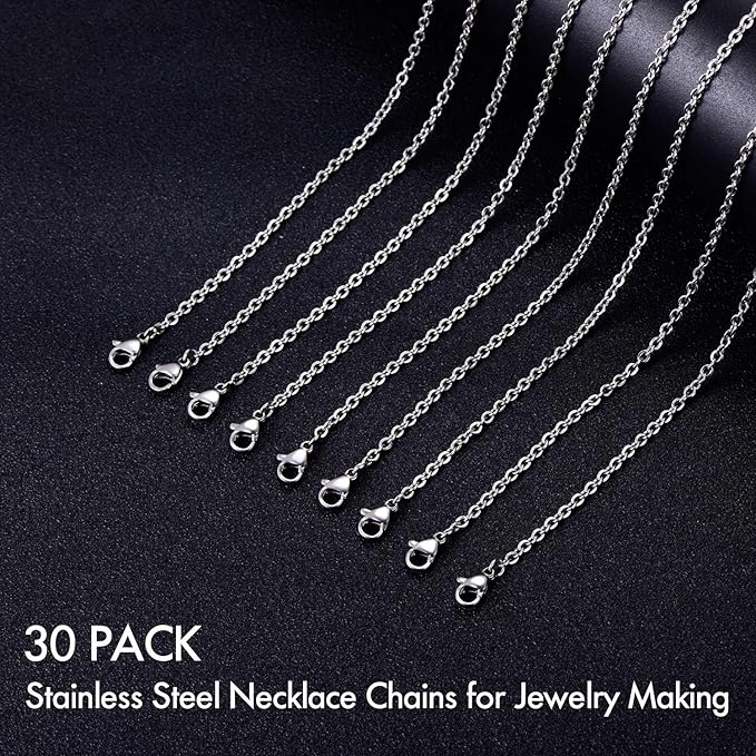 30 pack 16 inch necklace chain stainless steel link cable chain necklace with lobster clasps for diy jewelry making