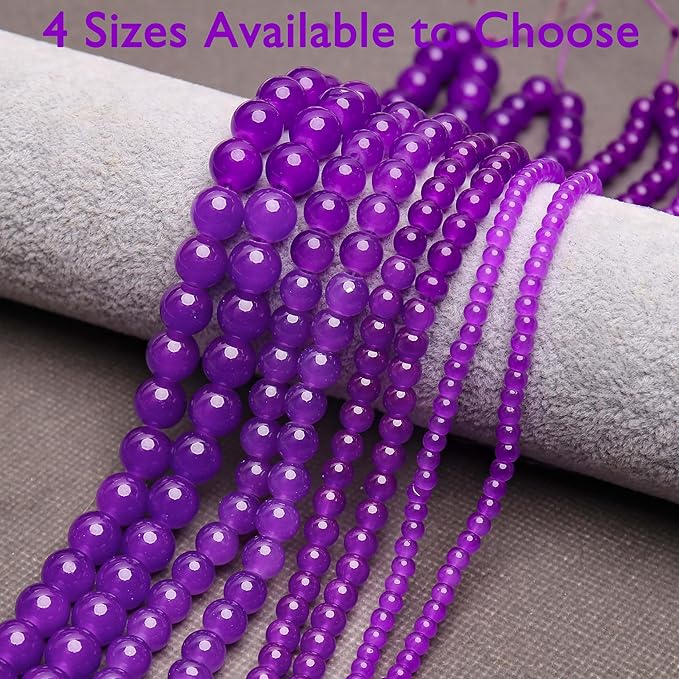 300PCs 6mm Deep Purple Jade Glass Beads Bulk, Round Smooth Hole Glass Crystal Beads for Jewelry Making, DIY Bracelets, Necklaces, Bag Charms, Keychains and Craft Projects
