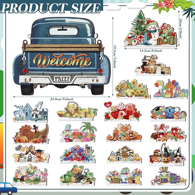 Burbell 21 Pcs Interchangeable Diamond Painting Welcome Sign for Easter Front Door Diamond Painting Truck Decor Interchangeable Seasonal Welcome Sign for DIY Wall Window Farmhouse