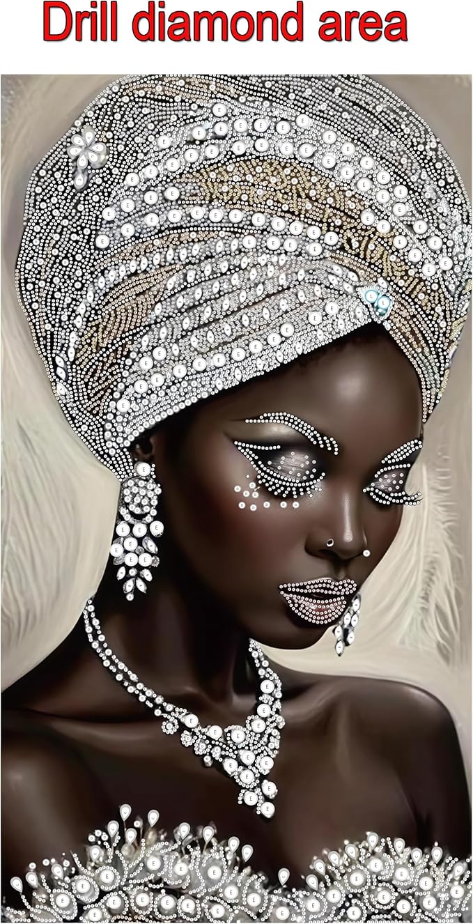 KUFWKEY African Women Large Diamond Art Kits for Adults,Partial 5D Diamond Painting kit for Beginners,Special Shaped Diamond Art,Sparkling gem Art,Diamond dots,DIY Mosaic Kits,Home Decor,16X28 inch
