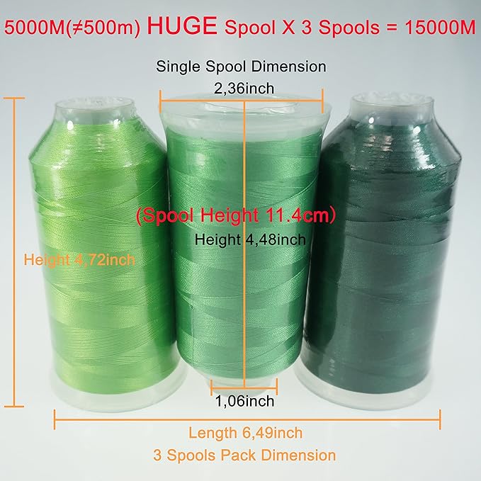 New brothreads - 40 Options- Various Assorted Color Packs of Polyester Embroidery Machine Thread Huge Spool 5000M for All Embroidery Machines -Different Greens