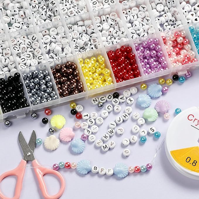 Incraftables 3-Color Alphabet Beads for Jewelry Making (7mm, 1080pcs). A-Z Black, Silver & Rose Gold Set for DIY Bracelets & Crafts. Letter Mix with Elastic String & Organizer.