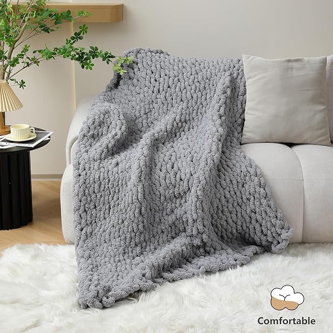 Chunky Yarn for Hand Knitting - #10 Chunky Chenille Yarn, Jumbo Big Thick Chunky Yarns for Crocheting, Super Bulky Chunky Knit Blanket Yarns, 8 Skein (25 yds 8 oz Each Skein), Light Grey