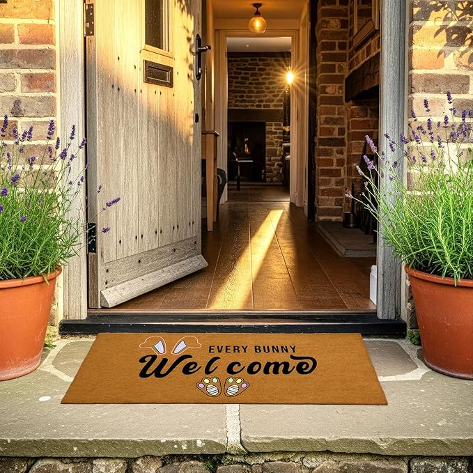 Chunful 3 Set Easter Blank Door Mats for Crafting 3 Pcs 17" x 30" Plain Doormat for Painting with 16 Reusable Easter Stencils Painting Tools for DIY Crafting Bunny Party Decor