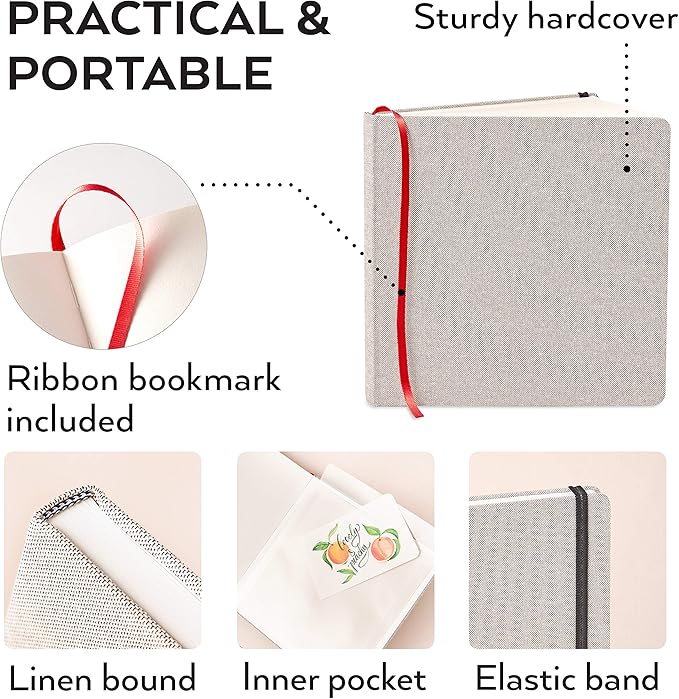 ARTEZA Watercolor Sketchbooks, Pack of 2, 8.25 x 8.25 Inches, 68 Sheets Each, 110 lb / 230 GSM, Cold Press, Dual-Sided, Acid-Free Linen-Bound Hardcover Books for Watercolor and Mixed Media