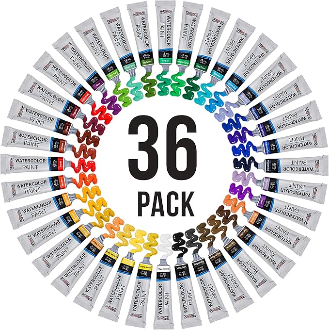 U.S. Art Supply 36-Color Water Colors Paint Set, 12ml Professional Watercolor Tubes, Vibrant Pigments - Water Colors Paint Adult Set for Artists