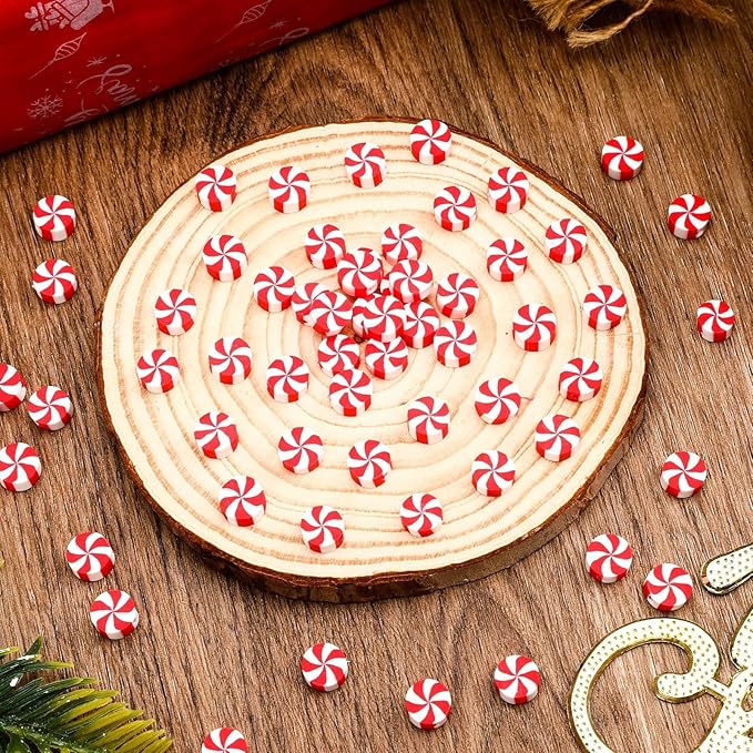 Augshy 300Pcs Peppermint Candy Clay Beads,Christmas Red and White Round Polymer Clay Beads for Jewelry Making Xmas Crafts fBracelets Necklaces Earrings and Holiday