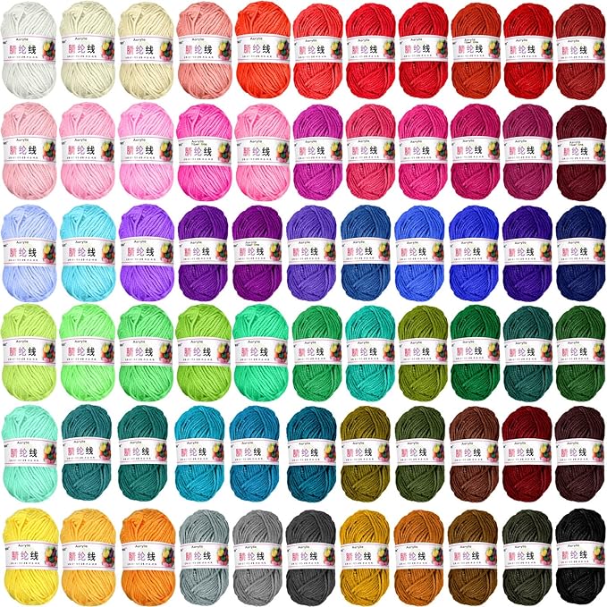 Timtin 66 Rolls Yarn Bulk for Knitting Assorted Colors Crochet Yarn Multipack 2887 Yards Knitting Acrylic Thread Mini Soft Cord Bundle Cord Skeins for Hand Weaving Craft Project Beginner Kit