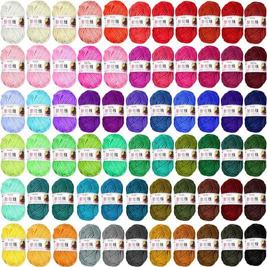 Timtin 66 Rolls Yarn Bulk for Knitting Assorted Colors Crochet Yarn Multipack 2887 Yards Knitting Acrylic Thread Mini Soft Cord Bundle Cord Skeins for Hand Weaving Craft Project Beginner Kit