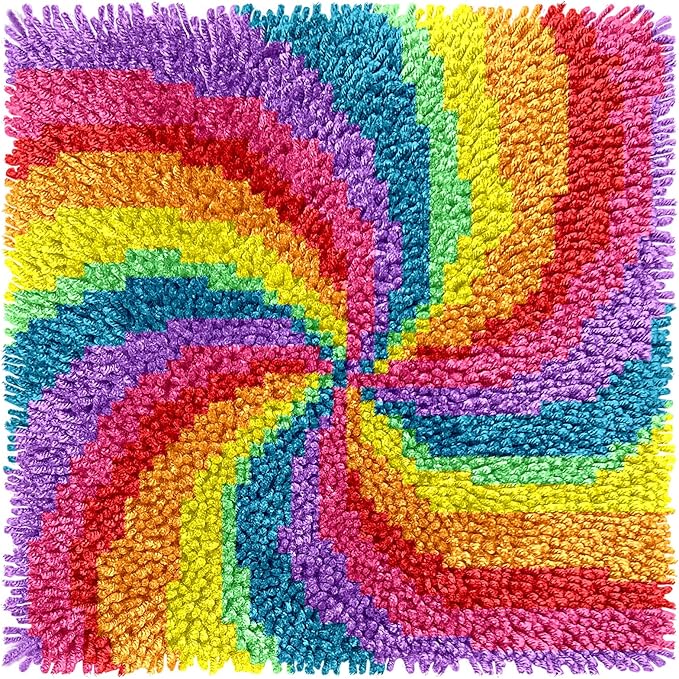 Manzapu Latch Hook Kits for Adults Beginner, 12x12 inch - 30x30 cm Cute Small Shaggy Rug Making Kits with Pre-Cut Yarn, Coded Canvas ＆ Crochet Hook Tool - Relaxing DIY Craft Gift
