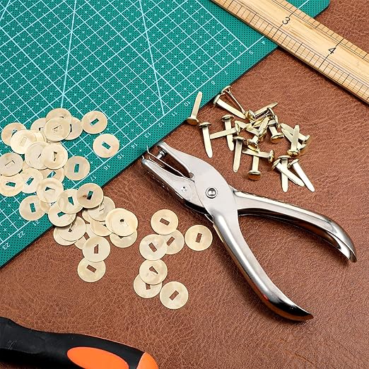 100 PCS Mini Brad Fasteners, and 300 Pieces Washers with Hole Punch, Round Paper Fasteners for Crafts Mini Brass Brads Metal Brad Split Pins Pastel for Paper Crafts DIY Scrapbooking Supplies (Gold)