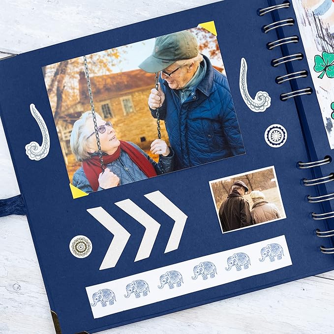 Bstorify Square Scrapbook Photo Albums 8 x 8 Inch Blue Hardcover with Ribbon Closure - Ideal for Scrapbooking, Art & Craft Projects