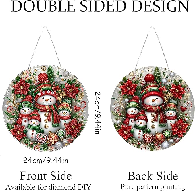 DIY Diamond Art Painting Wreath Kits，Special Shaped Rhinestone Hanging Ornament Diamond Art Window Pendants for Gift Home Garden Wall Hanging Kits,Double Sided (Snowman-1)