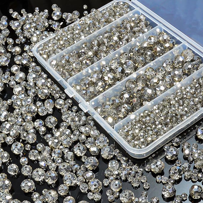 laopottbeads 800pcs 4/6/8/10mm crystal glass beads for jewelry making beads for bracelets necklace pendants making supplies(gray)