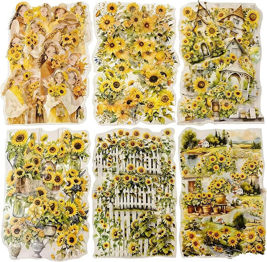 TIAMECH Journey to The Light PET Stickers - 180 Pcs Sunshine Sunflower Landscape Design, Waterproof Sticker for Journaling & Scrapbooking, Junk Journal Supplies, Ephemera & DIY Crafts