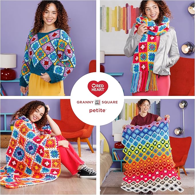 Red Heart All in One Granny Square Petite Foxy Yarn - 3 Pack of 250g/8.8oz - 100% Acrylic - #4 Worsted (Medium) - 440 Yards - Knitting/Crochet
