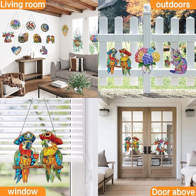 Ginfonr Diamond Painting Kits Hanging Pendant, Planet Sun Catcher for Front Door Sign, Rhinestone Landscapes Summer Porch Decor for Outdoor, Double Sided Hanging Kits for Garden Window (8 x 8inch)