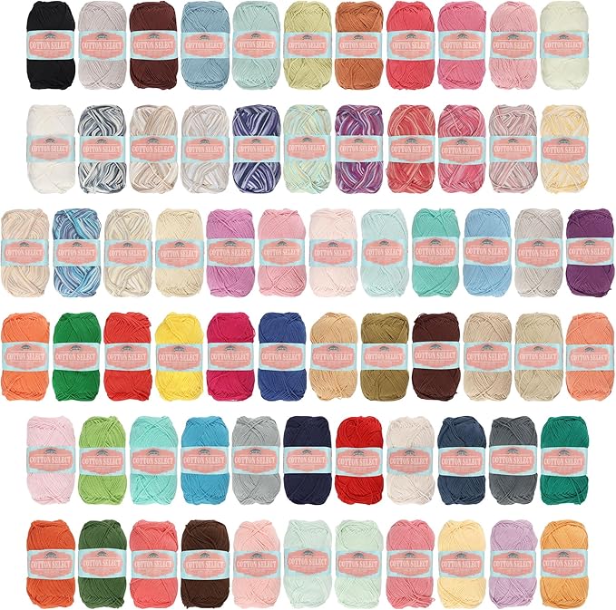 JubileeYarn Cotton Select Yarn - 50g/Skein Sport Weight - Variety Pack - 20 Skeins