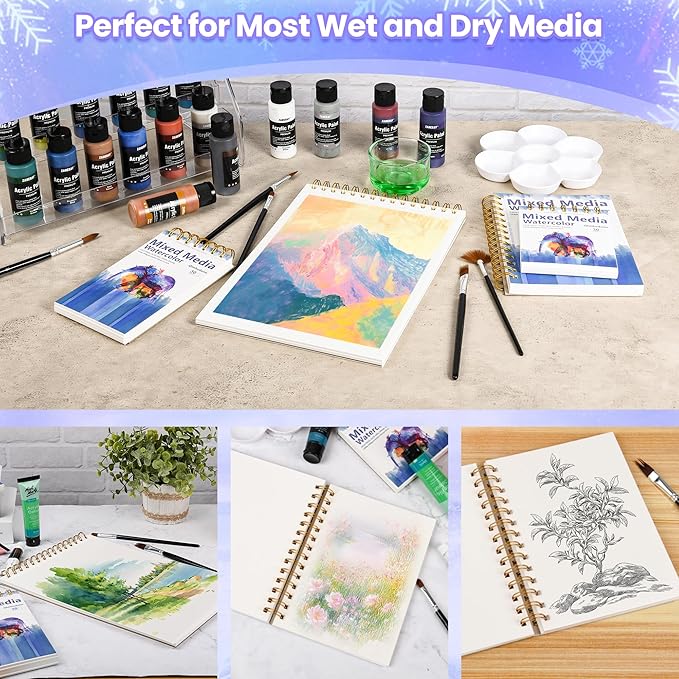 Qlmhudam Watercolor Paper Pad 4" x6”(30 Sheets, 140lb/300g), Spiral - Bound with Tear - Line. A Small Watercolor pad and Artist-Grade Watercolor Book for Adults & Kids -Compact Travel Sketchbook