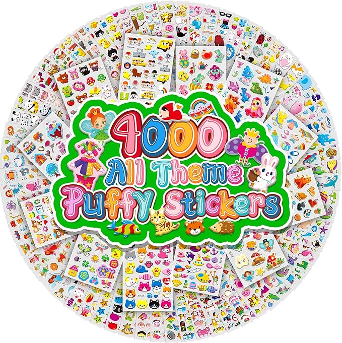 sinceroduct 3d puffy stickers for kids, 4000+ resuable foam sticker for toddler, boys, girls.safe and easy peel stickers for toddlers teachers as reward, craft scrapbooking