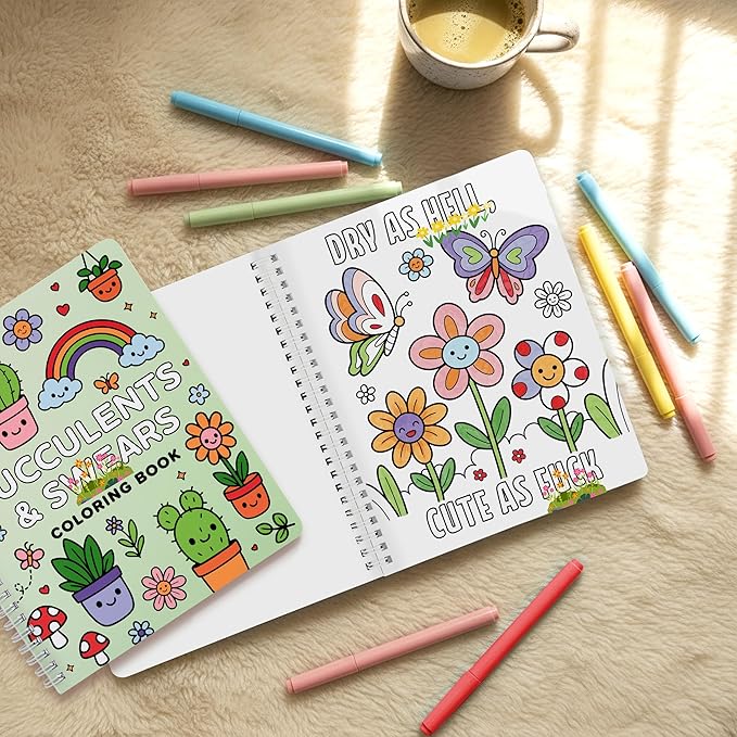 Beautiful Coloring Book Set of 2 for Adult Relaxation - Funny Coloring Books with Floral Designs for a lot of Laughs - The Perfect Stress-Relieving Gift for Women