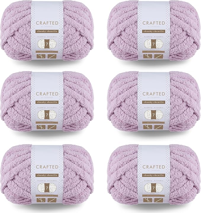 Crafted by Catherine Chunky Chenille Yarn - 6 Pack (8 oz / 227 g, 31.7 Yards Each Skein), Purple, Gauge 7 Jumbo