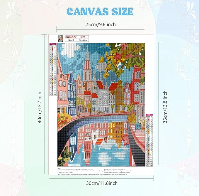 QENSPE Diamond Painting Art Kits for Adults, DIY Landscape Full Drill Diamond Art for Beginners, 5D Colorful Houses Round Diamond Dots Paintings Gem Art Crafts for Home Wall Decor Gifts 30x40cm