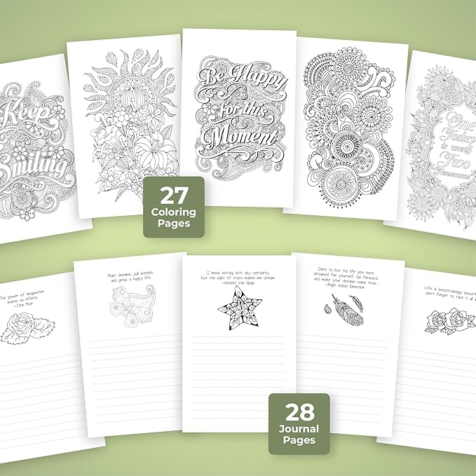 LILADORA Paisleys and Swirls 2-in-1 Adult Coloring Book & Journal for Women | 55 Pages Floral & Mandala Designs | Easter Basket Stuffers | Stress Relief Gifts | Adult Coloring for Relaxation