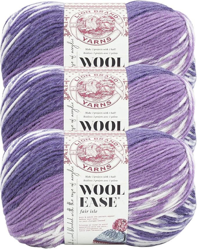 Lion Brand Yarn Wool Ease Fair Isle, Yarn for Knitting, Thistle/Orchid, 3 Pack