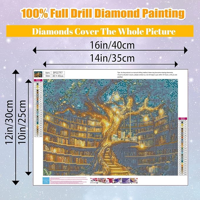 ARPADAMO Square Diamond Art Kits for Adults-Tree of Life Square Drill Diamond Painting,Square Diamond Art,DIY Books Gem Art Kits for Adults and Crafts for Gifts and Home Wall Decor 12x16inch