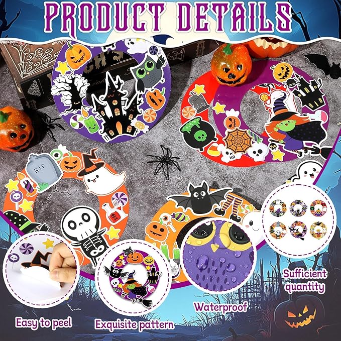 36 Sets Halloween Wreath Craft Kits DIY Hanging Wreath Ornaments Halloween Paper Hanging Ornaments Make Your Own Pumpkins Ghost Witch Bats Paper Art Craft for School Home Party Decor Activities