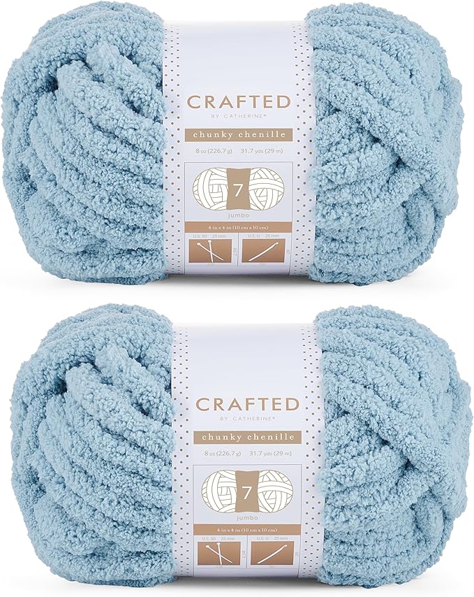 Crafted By Catherine Chunky Chenille Yarn - 2 Pack (8 oz / 227 g, 31.7 Yards Each Skein), Slate Blue, Gauge 7 Jumbo