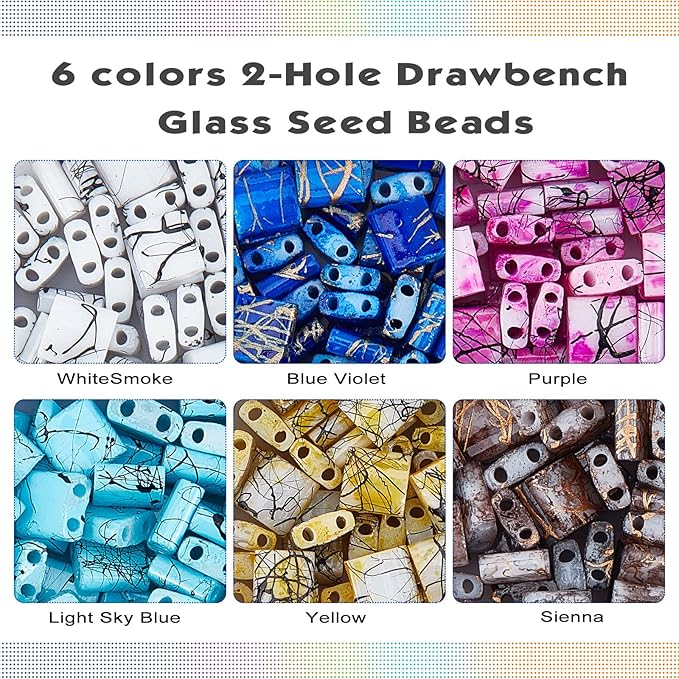 NBEADS 240 Pcs 6 Color 5mm Square 2-Hole Glass Beads for Jewelry Making