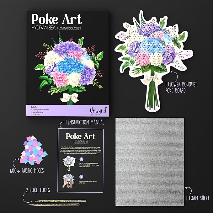 Unwynd Poke Art Hydrangea Flower Bouquet, Mess-Free Arts and Crafts for Adults, Teen Craft Kits, Thoughtful Easter Gifts for Women and Men