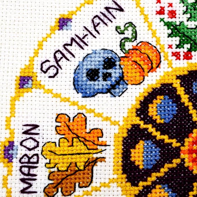 Povitrulya Counted Cross Stitch Kit Wheel of The Year - DIY Hand Embroidery Set, Pagan Celtic Wiccan Calendar, Pattern with Witchy Design for Adults, Norse Home Decor, Halloween Seasonal Gift