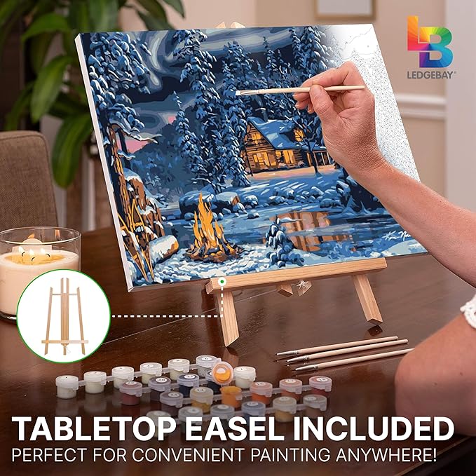 Ledgebay DIY Paint by Numbers Kit for Adults Framed Canvas Beginner to Advanced Paint by Numbers Kit Kits Include Acrylic Paint Set Brushes Tabletop Easel (Aurora Bliss 16" x 20" Framed)