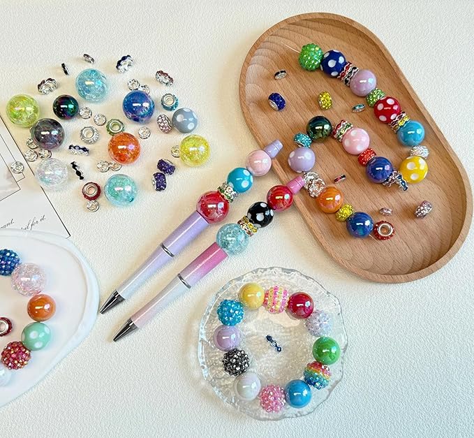 190 Pcs Beads for Keychains Pens Making, Included 16/20mm Acrylic Bubblegum Rondelle Beads for Pen, Jewelry, Bracelets, Keychain DIY Beadable Pens Making Kit Supplies