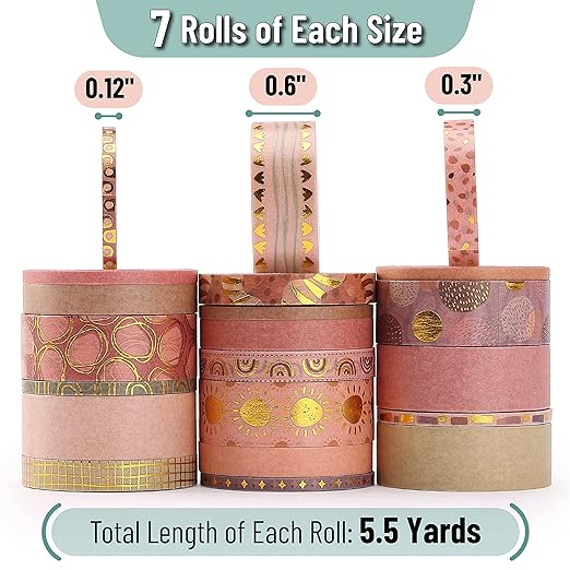 Mr. Pen - Boho Design Washi Tape Set, 21 Roll, Decorative & Cute Tape for Journaling & Scrapbooking