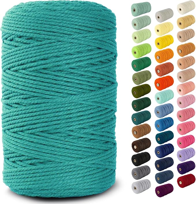 Nook Theory Macrame Cord - 3mm 220 Yards Cotton Rope, 4mm 5mm Yarn, String for Crafts, Perfect for Macrame Wall Hanging and Boho Decorations (Turquoise)