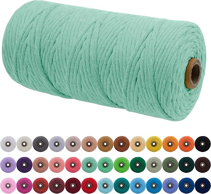 JeogYong Single Strand Macrame Cord 3mm x 109 Yards (328 Feet) Soft Cotton Rope Macrame Yarn 3 mm Macrame Cord, Macrame Supplies for Crafts Wall Hangings Plant Hangers Decorations (Mint Green)