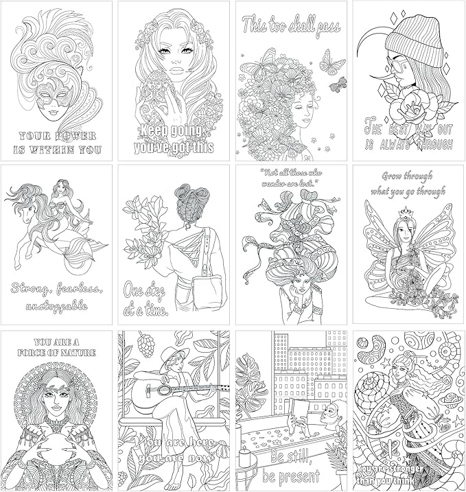 Adult Coloring Book for Women with 36 Dual-Tip Markers, 30 Patterns Positive Quotes Coloring Books for Adults Relaxation, Calming Gifts for Anxiety and Mindfulness Gifts for Women