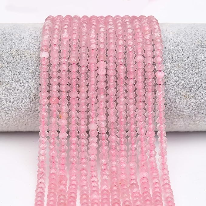 2 Strands Colored Pink Quartz Jade Beads for Jewerly Making, 3 * 4mm Faceted Rondelle Gemstone Crystal Beads for DIY Bracelet Necklace Crafts