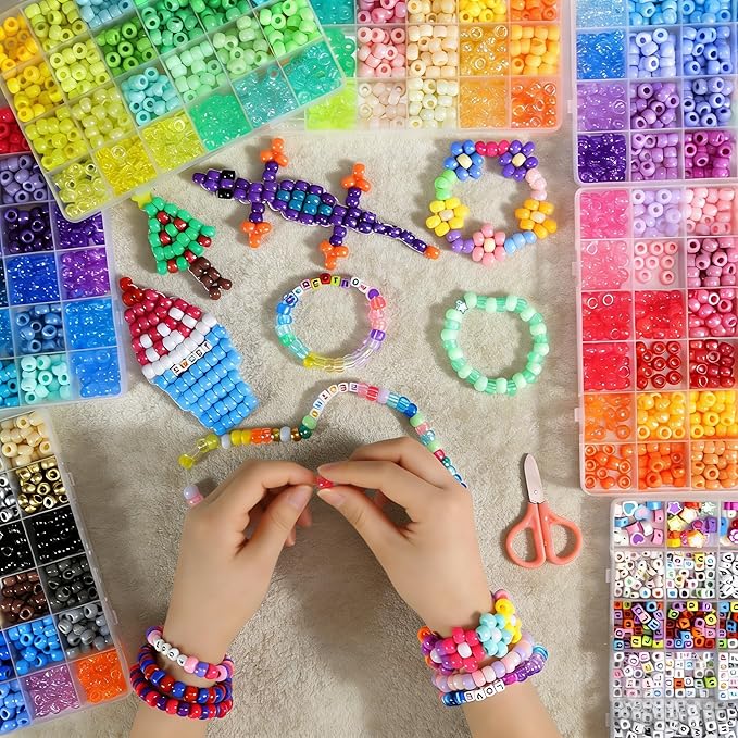 Redtwo 7 Boxes 5000 Pcs Pony Beads Kit, 144 Colors 6x9mm Kandi Beads for Friendship Jewelry Bracelet Making Kit, with 600+Pcs Letter Bead, DIY Crafts Gifts for Tween Girls Kids