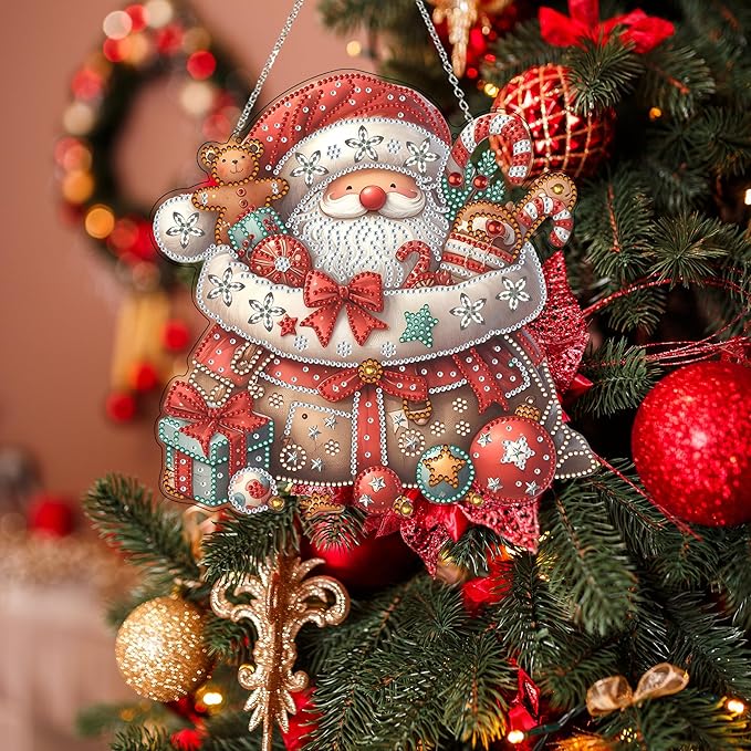 DIY Acrylic Diamond Art Painting Wreath Kits Special Shaped Rhinestone 5D Diamond Art Window Pendants Home Garden Wall Hanging Kits Hanging Ornament (Father Christmas)
